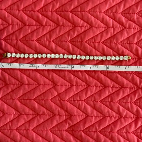 Gold Plated CZ Tennis Bracelet 7” Large Stone Sparkling Statement - Picture 2 of 3